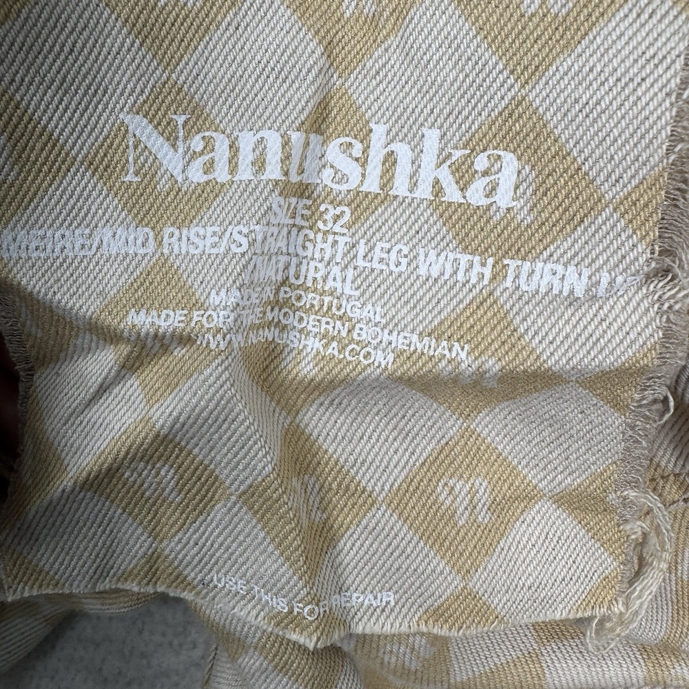 Nanushka Pants‎ Womens 32 Geometric Logo Print Linen Blend Straight With Turn Up - Picture 8 of 14